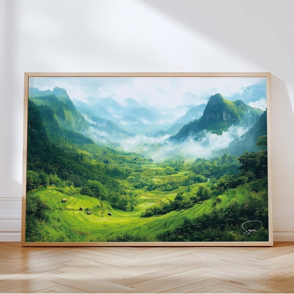 Sapa Vietnam Rice Terraces Print, Misty Mountain Landscape Wall Art, Unframed Canvas 8x10in
