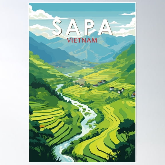 Sapa Vietnam Travel Art Vintage Poster Wall Art, Modern Wall Decor For Living Room Bedroom, 8x12 UNFRAMED