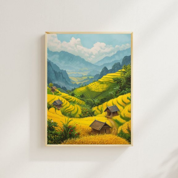 Sapa Vietnam Yellow Terraced Rice Field Landscape Decor Wall Art