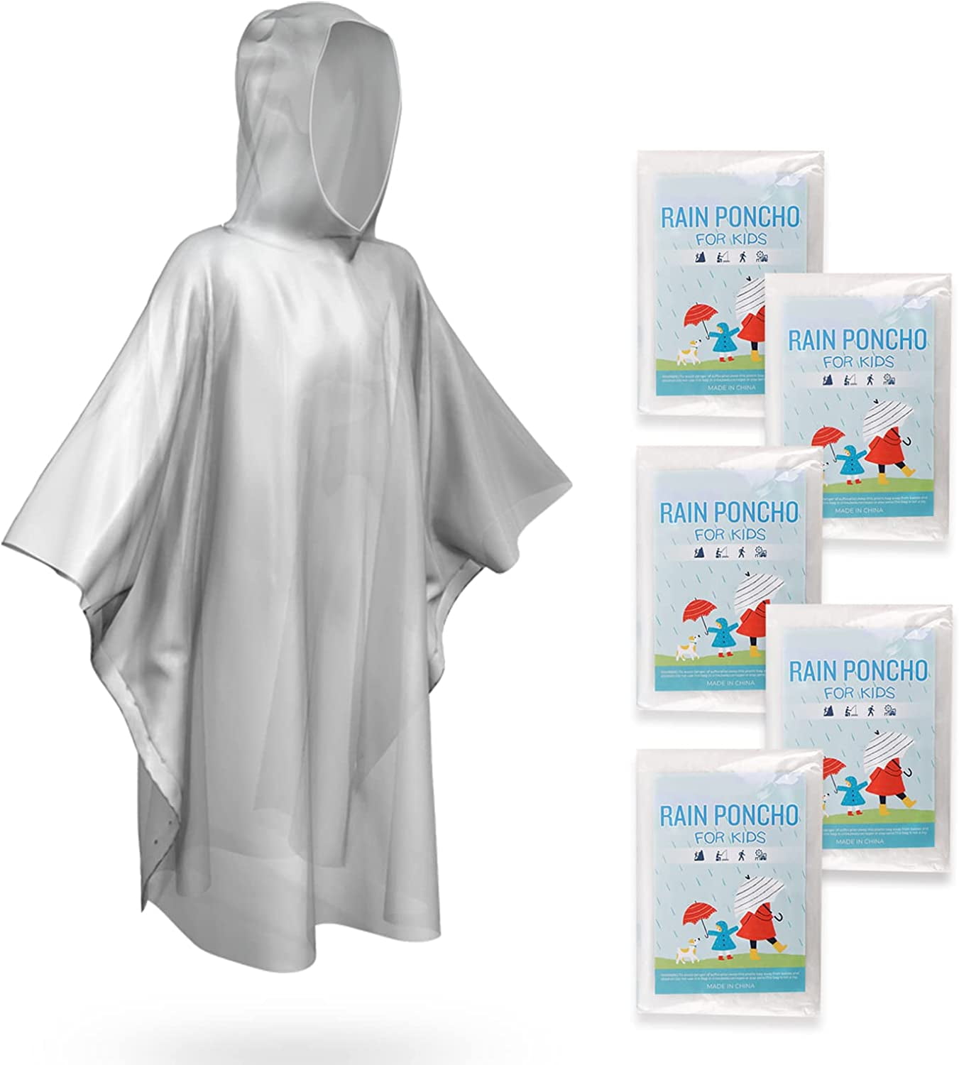 SaphiRose Waterproof Plastic Disposable Rain Ponchos for Kids,
