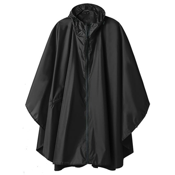 SaphiRose Hooded Rain Poncho Waterproof Raincoat Jacket for Adults with Pockets Black