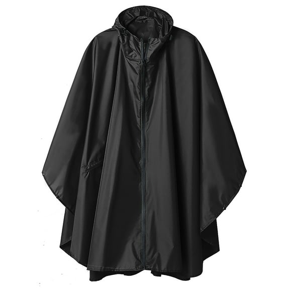 SaphiRose Hooded Rain Poncho Waterproof Raincoat Jacket for Adults with Pockets Black