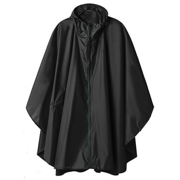 SaphiRose Hooded Rain Poncho Waterproof Raincoat Jacket for Adults with Pockets Black
