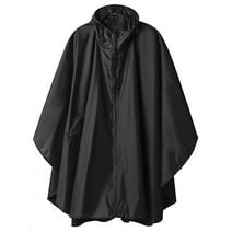 SaphiRose Hooded Rain Poncho Waterproof Raincoat Jacket for Adults with Pockets Black