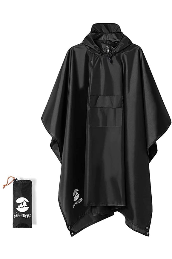 Hooded Rain Poncho Waterproof Raincoat Jacket for Adults
