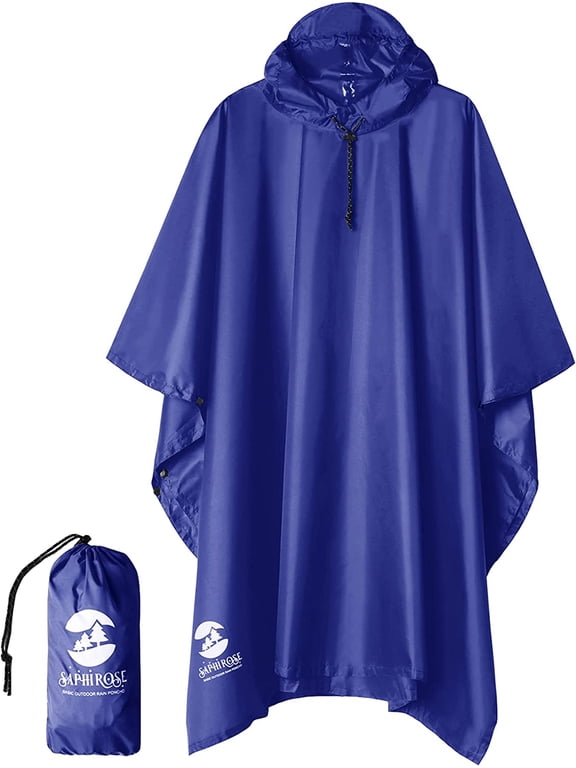 Hooded Rain Poncho for Adult with Pocket, Waterproof Lightweight Unisex Raincoat for Hiking Camping Emergency