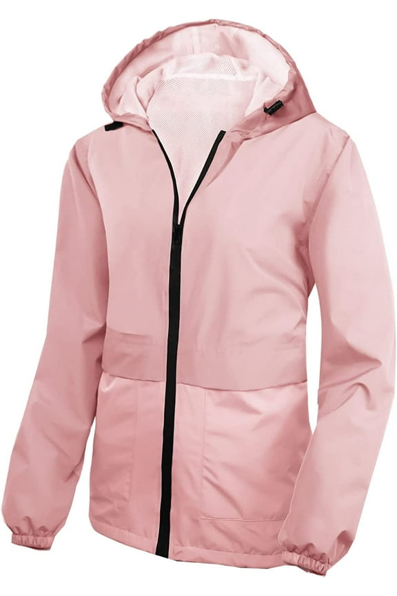 Rain Jacket Women Waterproof Raincoat Packable Hooded Windbreaker