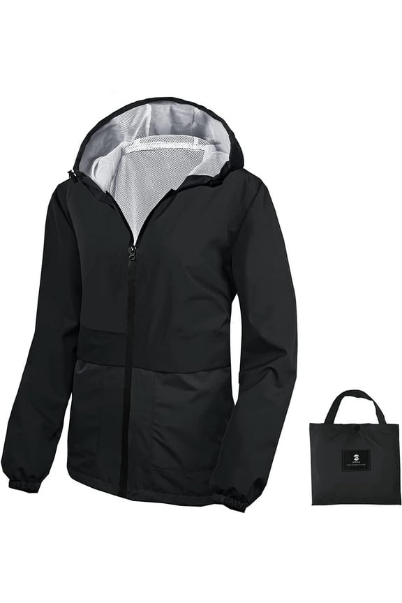 Rain Jacket Women Waterproof Raincoat Packable Hooded Windbreaker