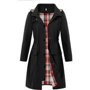 SaphiRose Women's Long Hooded Rain Jacket Outdoor Raincoat Windbreaker Black