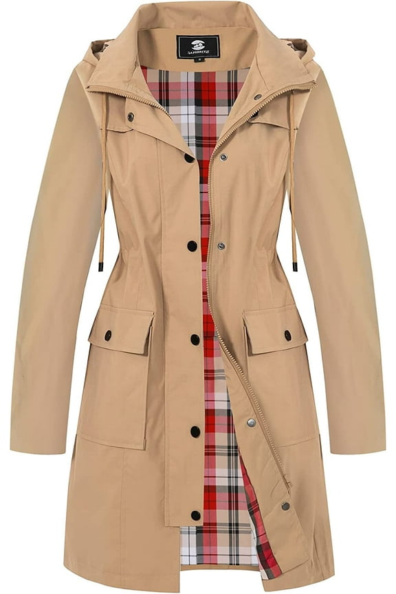 Women's Long Hooded Rain Jacket Outdoor Raincoat Windbreaker Black