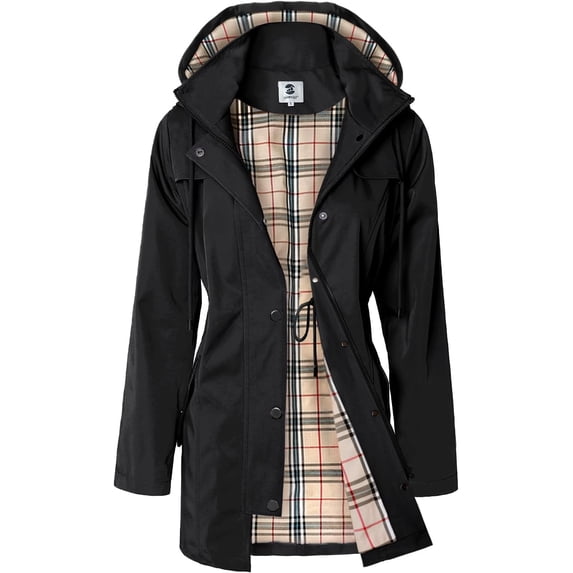 Women's Long Raincoat with Hood Outdoor Lightweight Windbreaker Rain Jacket Waterproof