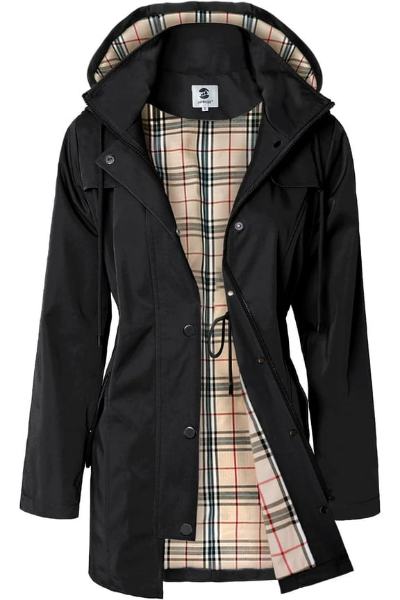 Women's Long Raincoat with Hood Outdoor Lightweight Windbreaker Rain Jacket Waterproof