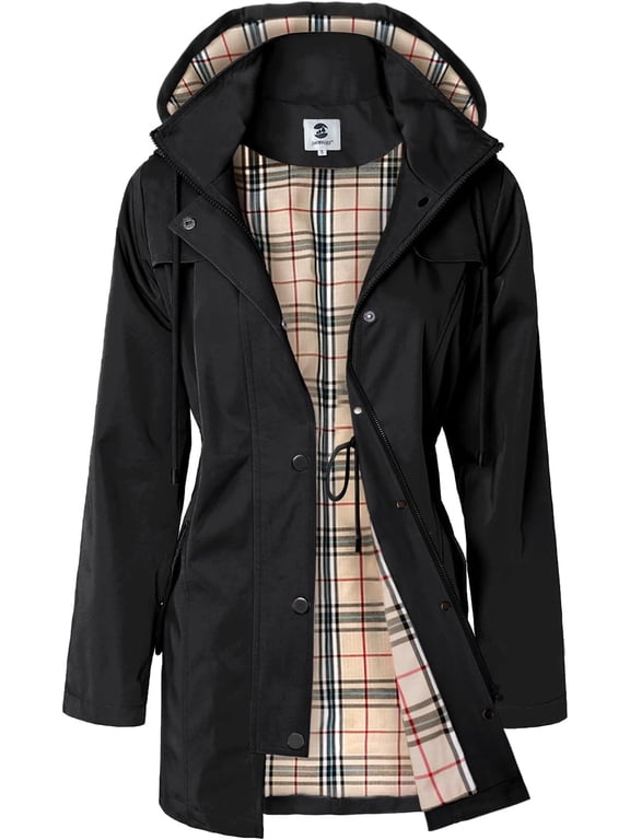 Women's Long Raincoat with Hood Outdoor Lightweight Windbreaker Rain Jacket Waterproof