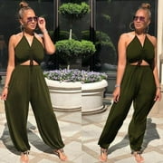 Saphir Online Women Streetwear Olive Green Sexy Halter Female Cropped Dress