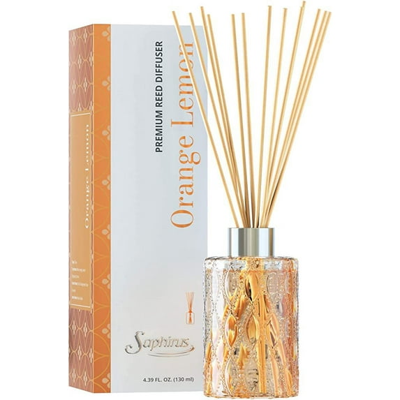 Saphirus Premium Reed Diffuser Set to Decor Office, Home or Any Room, Magic Fresh Fragrances, Orange Lemon , 4.39 FL.OZ