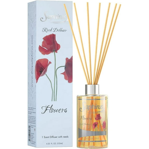 Saphirus Reed Diffuser Set to Decor Office, Home or Any Room, Magic Fresh Fragrances, Flowers, 4.22 FL.OZ.