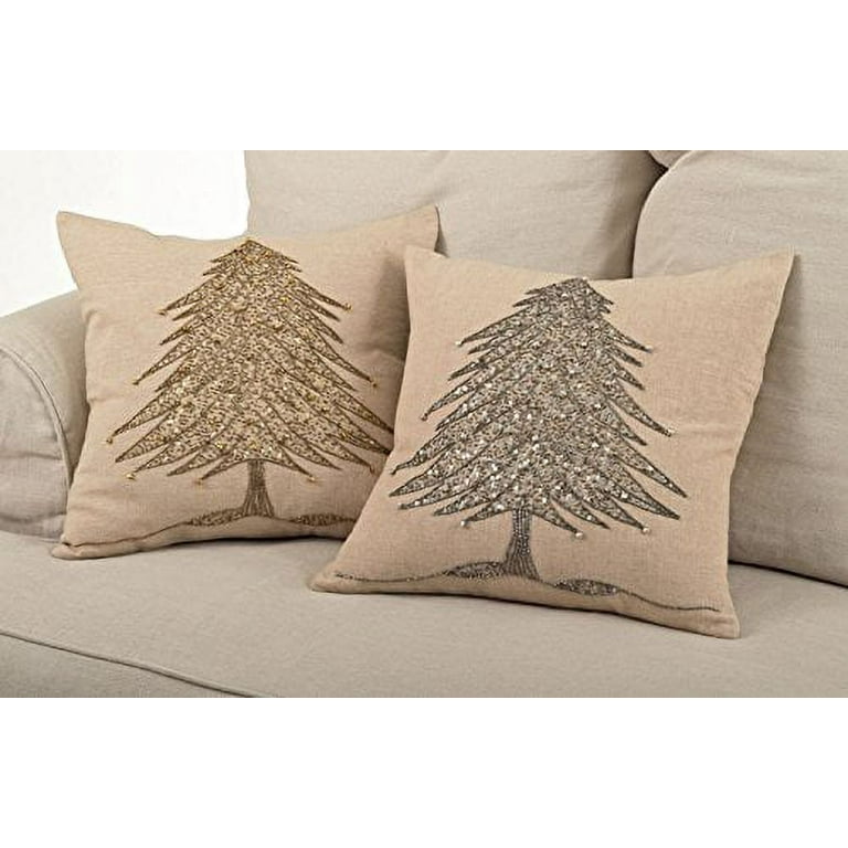Sapin De No l Beaded Christmas Tree Design Throw Pillows Silver