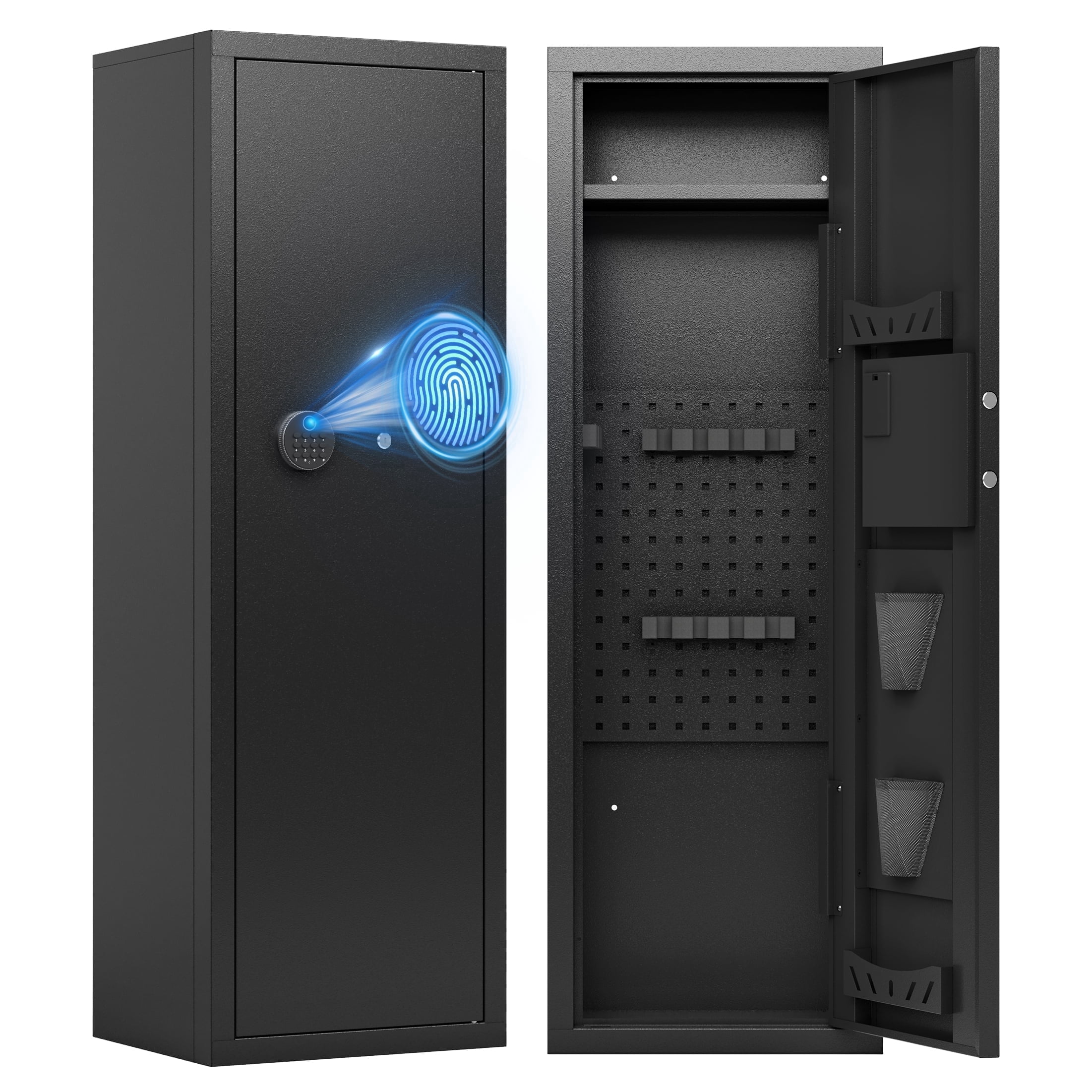 Sapital 10-12 Biometric Rifle Safe, Large Gun Cabinet with Independent Storage and Quick Access Fingerprint Lock