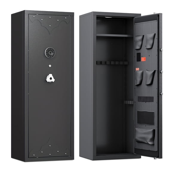 Sapital 10-12 gun position gun cabinet, dual-purpose rifle and pistol gun cabinet, firearm storage cabinet, rifle safe with adjustable gun rack and partition, biometric lock (assembly required)