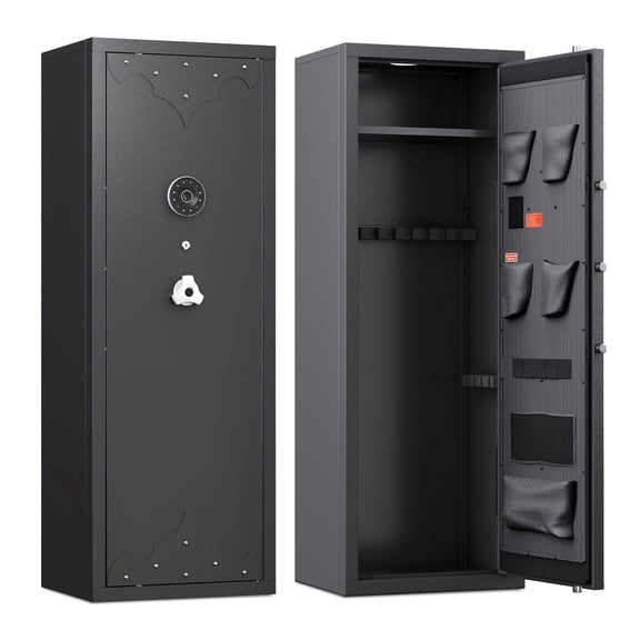 Sapital 10-12 gun position gun cabinet, dual-purpose rifle and pistol gun cabinet, firearm storage cabinet, rifle safe with adjustable gun rack and partition, biometric lock (assembly required)