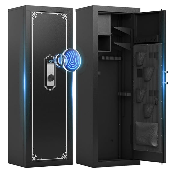 Sapital 10-14 Biometric Gun Safe for Rifles and Pistols, Large Rifle Cabinet with Built-in Safe and Removable Gun Racks