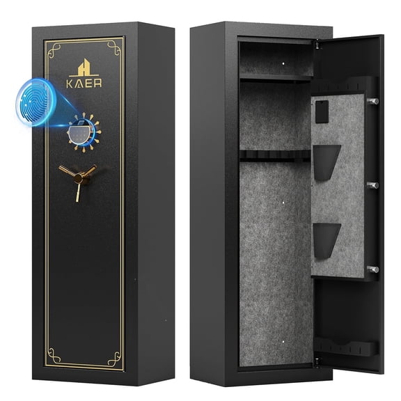 Sapital 15-gun cabinet fully assembled - fingerprint biometric rifle and pistol safe, long rifle safe, large shotgun cabinet with numeric keypad, detachable gun rack and pistol pouch.