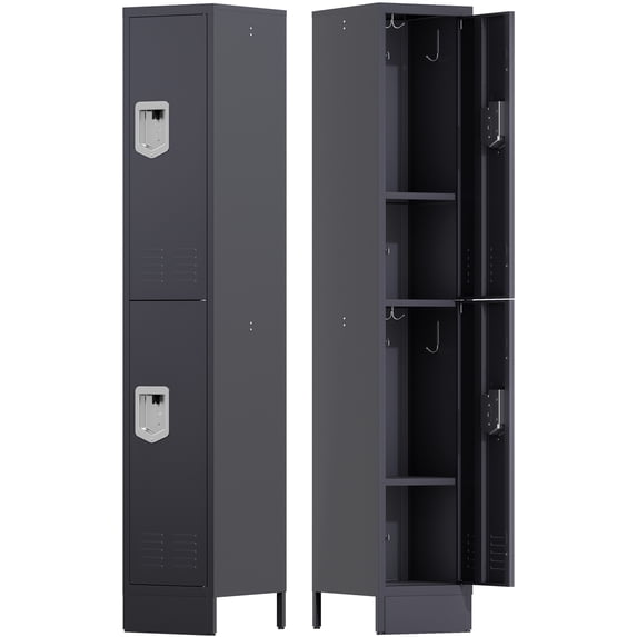 Sapital 2 Door Metal Locker, Heavy-Duty Storage Locker with Hook, Storage Cabinet for Home, Office, Gym, Workshop, Gray