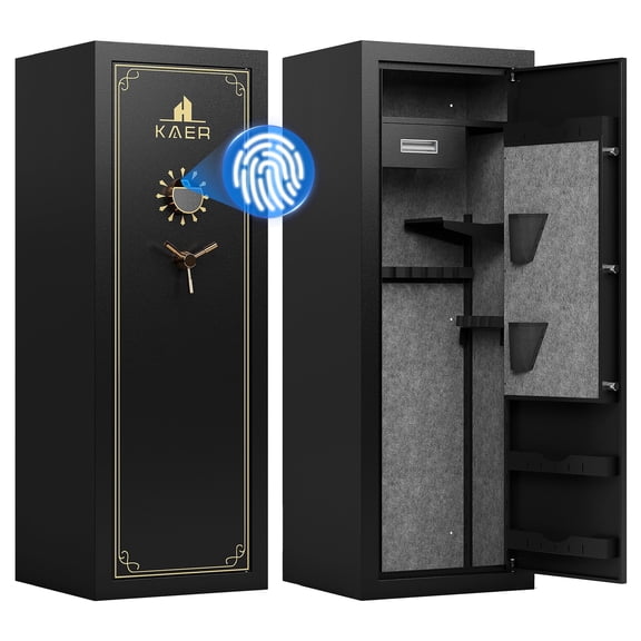 Sapital 25 Gun Safe Biometric - Gun Safe for Rifles and Pistols Assembled, Large Gun Cabinet for Shotguns, Digital Fingerprint Rifle Safe with Removable Gun Racks,Pistol Pockets