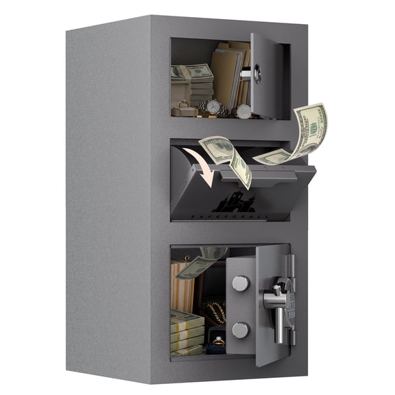 Sapital 3.1 Cu ft Safe Box, Biometric Home Safe with Deposit Slot & Dual Alarm System, Large Double Layer Money Safe for Home, Office, Hotel, Restaurant