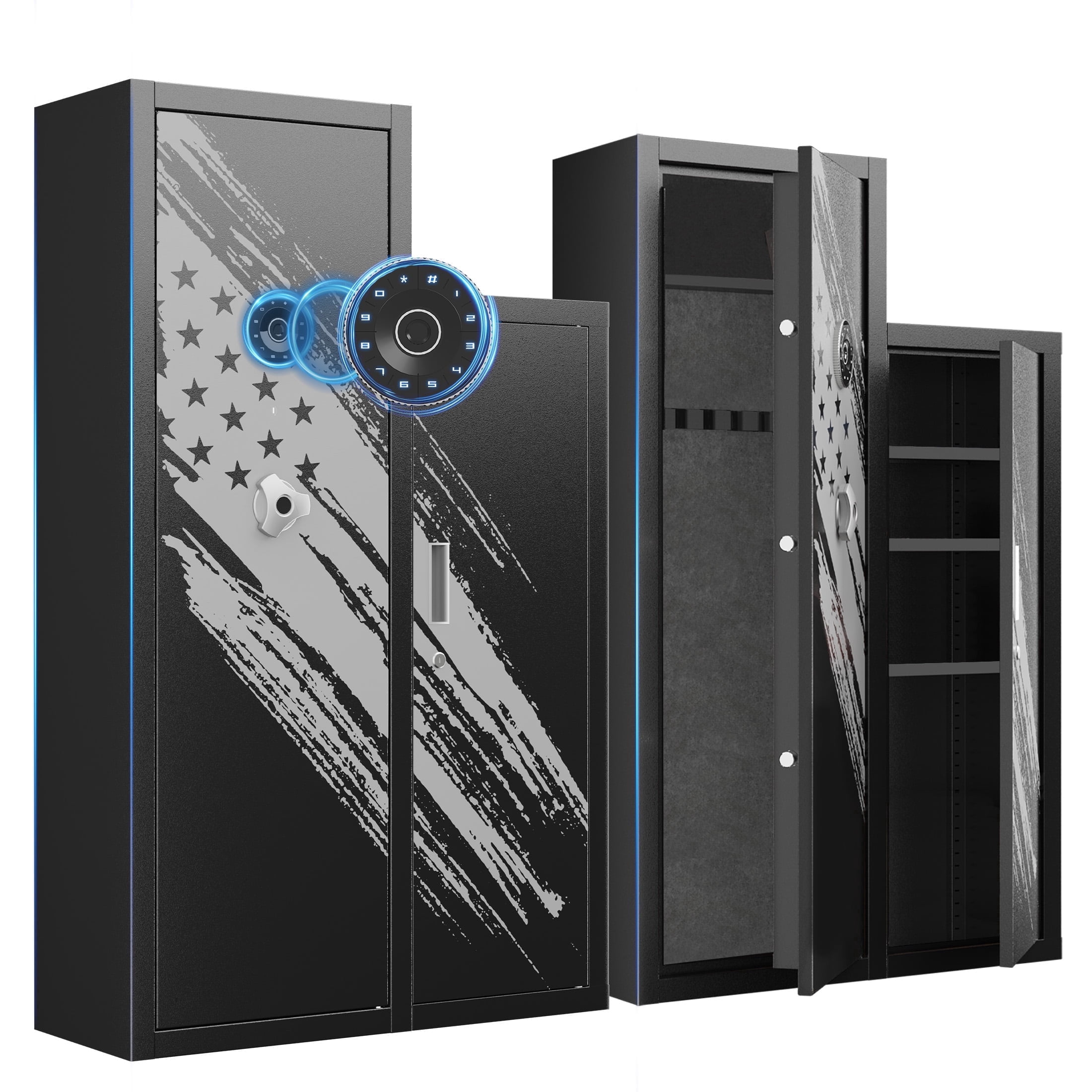 Sapital 8-10 Rifle Gun Safe, Touchscreen Electronic Cabinet with 4 Handgun Pouches & Shelves