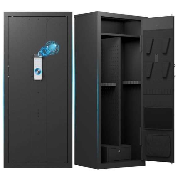 Sapital Large Biometric Gun Safe for Rifles and Pistols, 20-24 Gun Capacity Heavy Duty Safe with Fingerprint Lock & LED Light, Quick Access Rifle Safe for Home, Garage, Office (20-24 GUN SAFE)