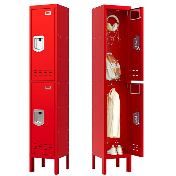 Sapital Metal Locker Storage Cabinet with 2 Door Lockable Storage Locker with Card Slot and Hook for Office Gym School Office Home