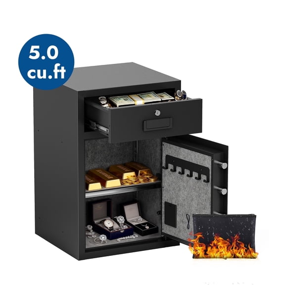 Sapital-Safe Box with Drawer Fireproof Waterproof Bag, 3 Unlock Methods, Vibration Alert & Silent Mode, M oney box Safe for Home, Office