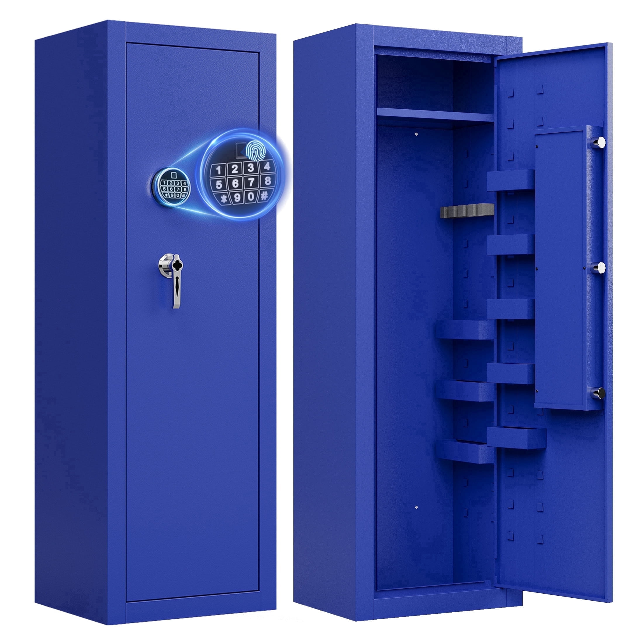 Sapital Biometric Rifle & Shotgun Safe, Heavy Duty Steel Gun Cabinet with Adjustable Racks, Blue