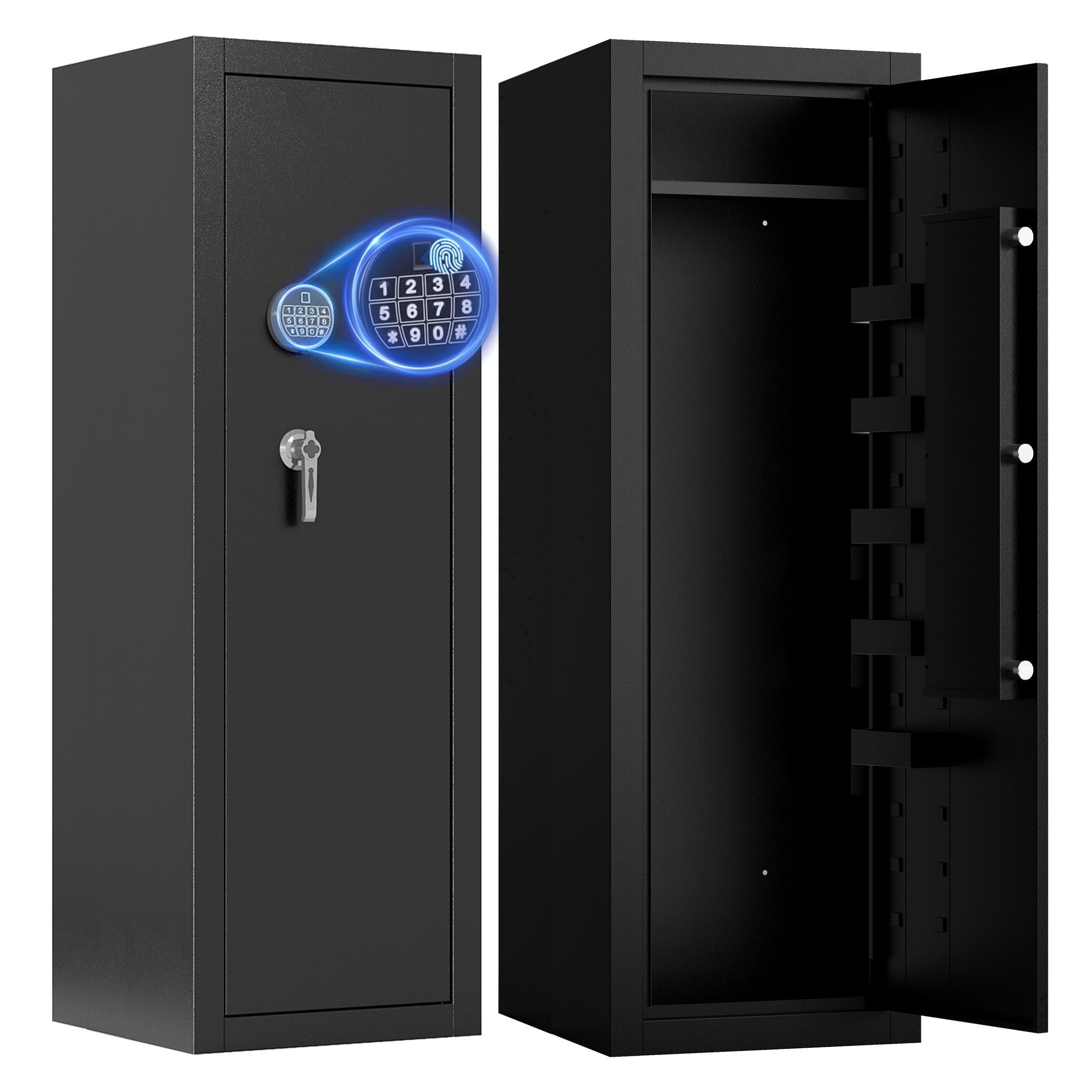 Sapital gun safe, biometric rifle and shotgun safe, heavy-duty assembled gun cabinet with adjustable storage compartments, suitable for bedrooms, living rooms, and wardrobes (black).