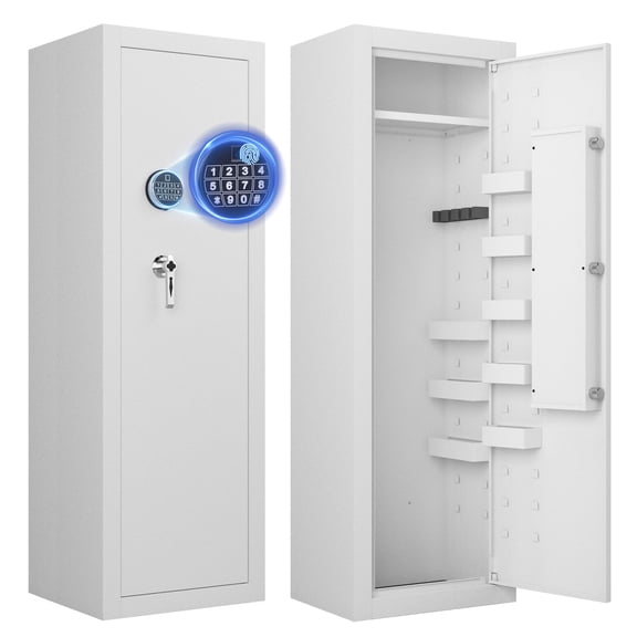 Sapital gun safe, biometric rifle and shotgun safe, heavy-duty assembled gun cabinet with adjustable storage compartments, suitable for bedrooms, living rooms, and wardrobes (white).