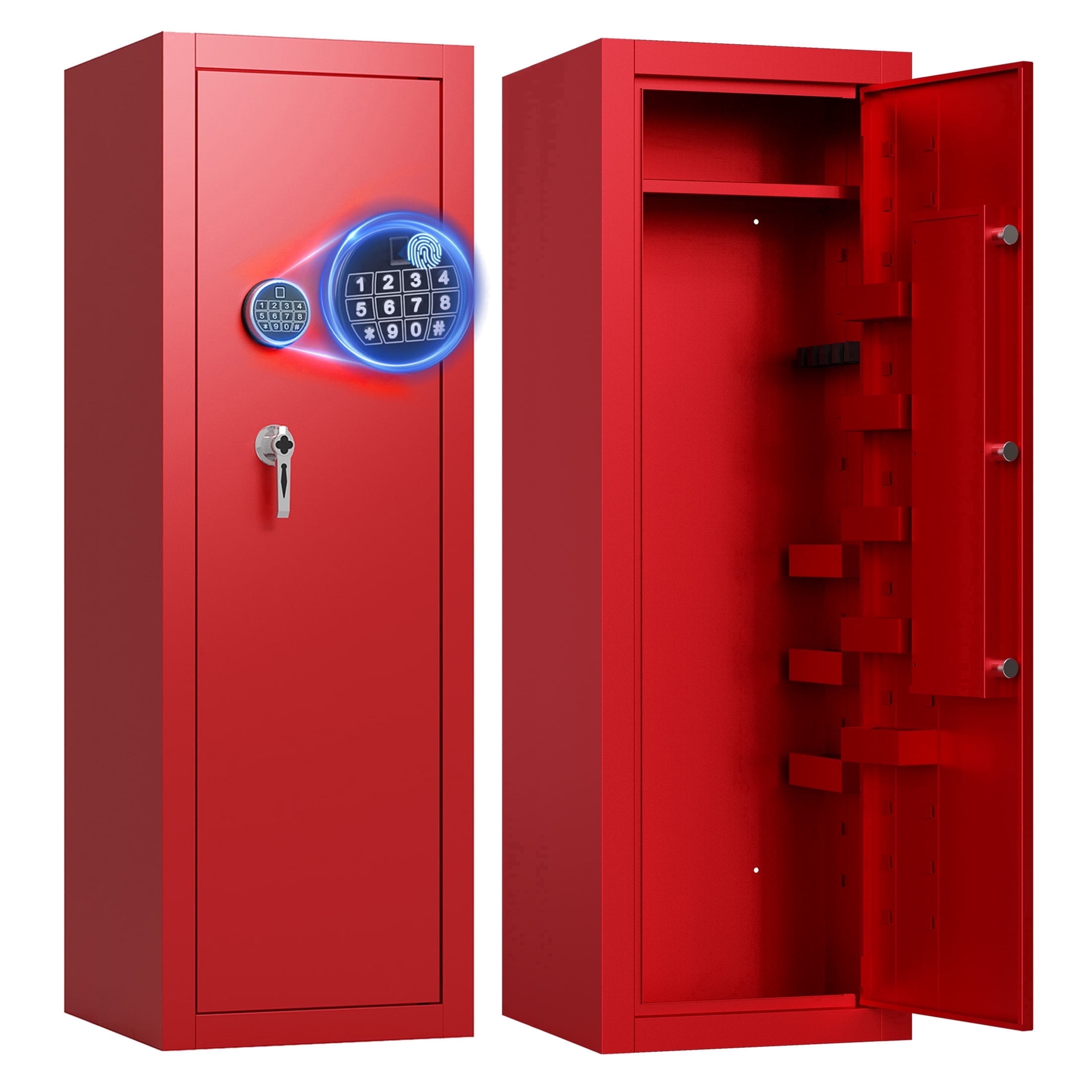 Sapital Biometric Rifle & Shotgun Safe, Heavy Duty Assembled Steel Gun Cabinet, Red
