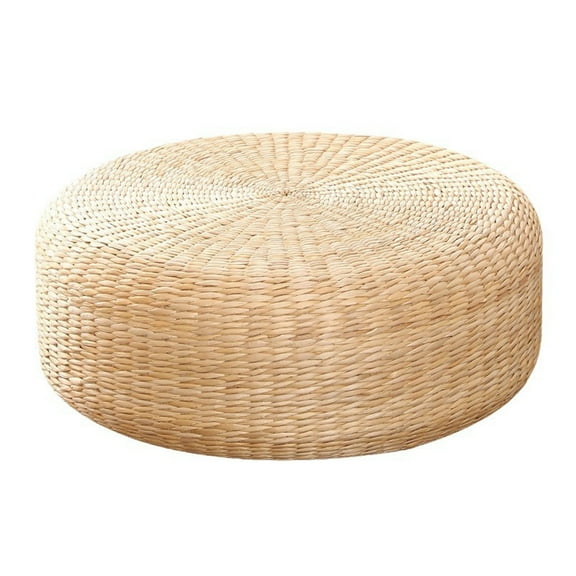 Tatami Seat Cushion Natural Straw Woven Floor Pillow Outdoor Round Floor Cushion Sitting Handmade Meditation Cushion for Zen Yoga Practice Bigger Size 1pcs Beige