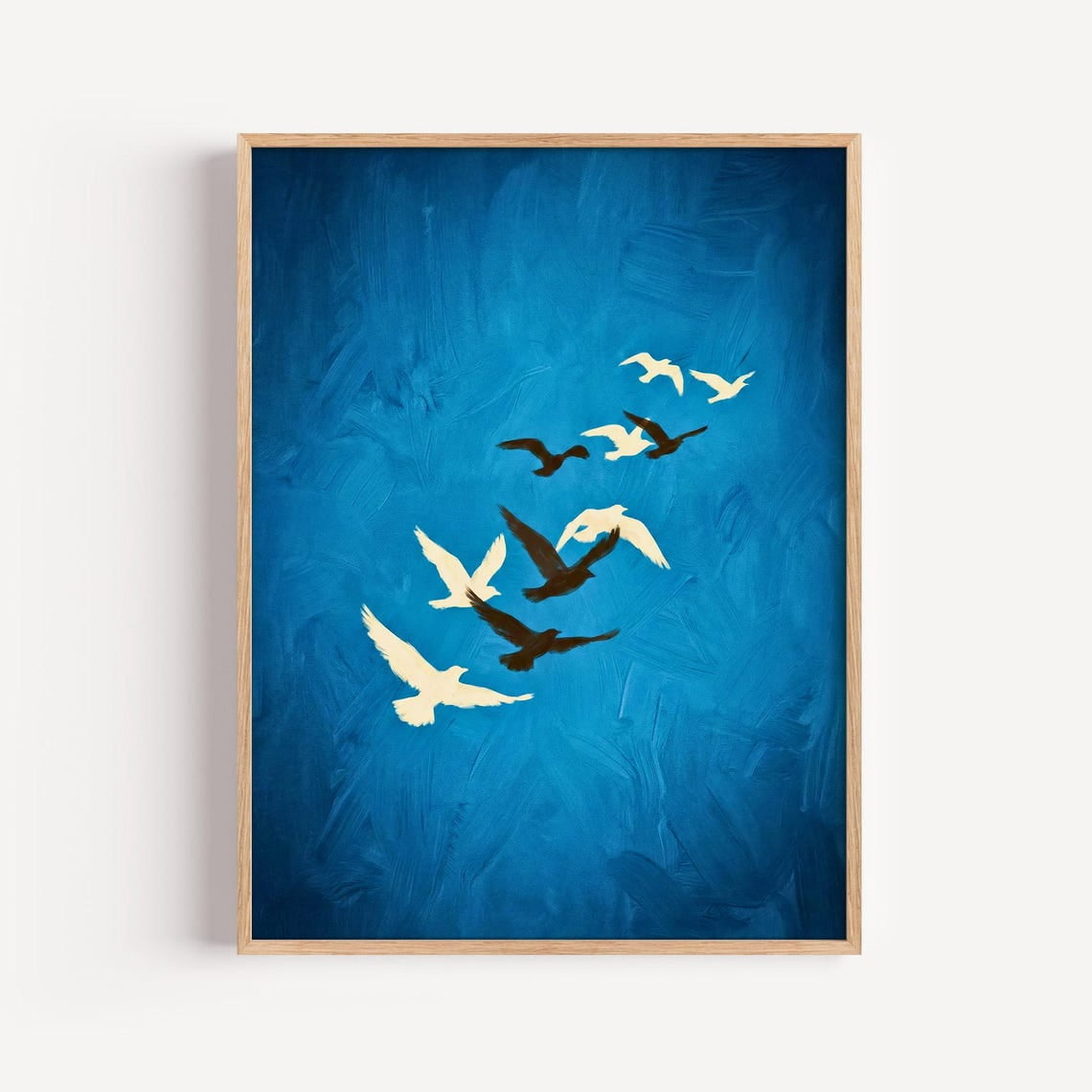 Sapphire Blue Flying Birds Wall Art Print, Japanese Style Crane ...