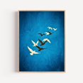 Sapphire Blue Flying Birds Wall Art Print, Japanese Style Crane ...