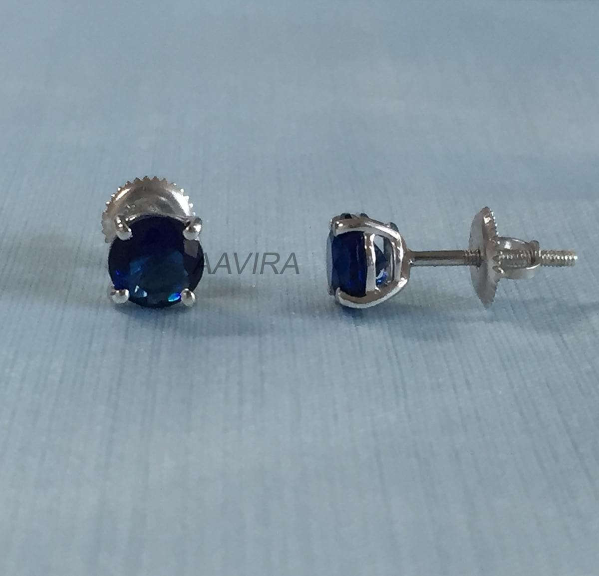Sapphire Blue Gemstone Stud Earrings, Daily Use Sterling Silver Screw Back Earrings, Gift For Him/Her
