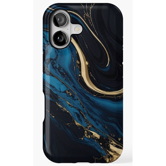 Sapphire Blue Gold Marble Stone Texture Phone Case for iPhone 11 12 13 14 15 16 17 Pro Max