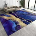 thumbnail image 1 of Sapphire Blue Gold Marble Texture Area Rug, Modern Abstract Light Luxury Neutral Carpet, Comfortable Soft Breathable With Non-Slip Backing For Living Room Bedroom Office Decor 5' x 7', 1 of 6