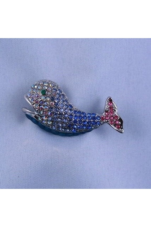 Sapphire Blue Rhinestone Whale Pin Ocean Wild Animal Pin Brooch, Crystal Whale Brooch