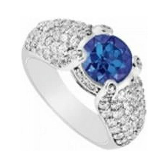 Sapphire & Diamond Engagement Ring 14K White Gold, 2.00 CT - Size 8