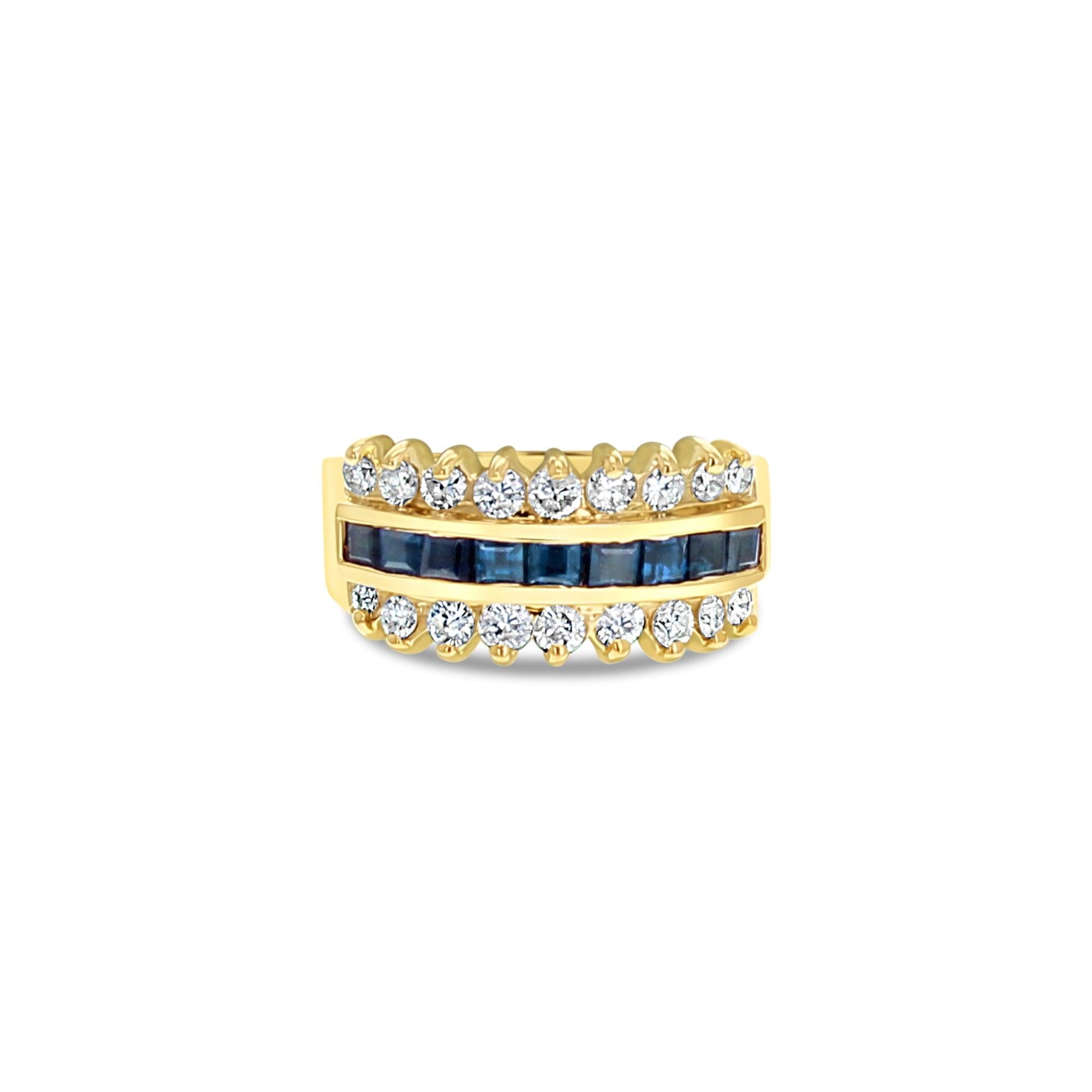 Sapphire Diamond Wedding Band 1.55cttw 14K Yellow Gold - Size 7