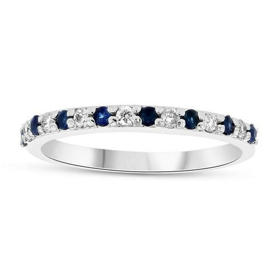 Sapphire & Diamond Wedding Band, 14K Gold - Size 8.5