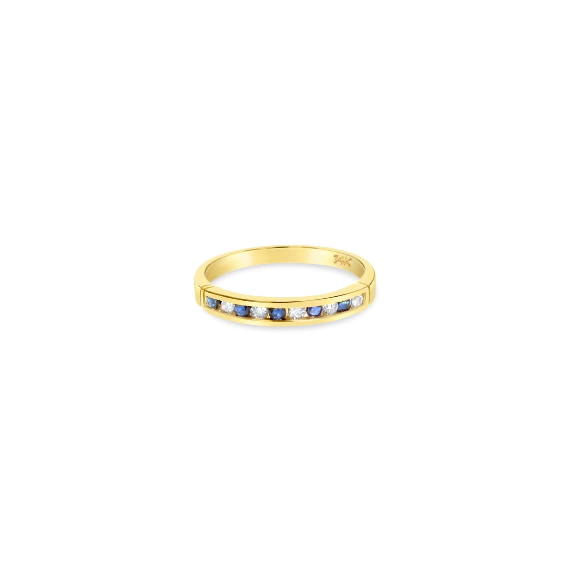 Sapphire Diamond Wedding Band 14k Yellow Gold - Size 4 - Walmart.com