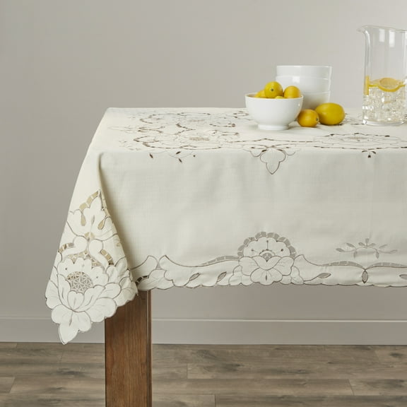 Sapphire Embroidered Design Tablecloth Size: 60" X 105", Color: Beige