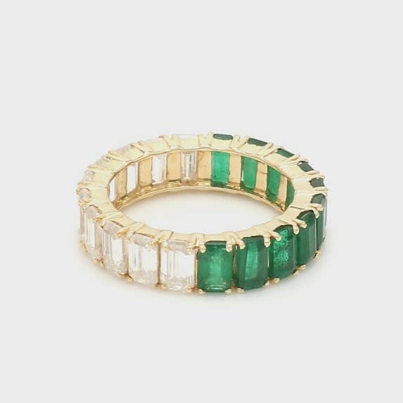 Sapphire Emerald Silver Band, Full Eternity Band, Wedding Band, 14k Yellow Gold Plated Band, Women's Band, Emerald Cut Stone, Anniversary Gift For Her